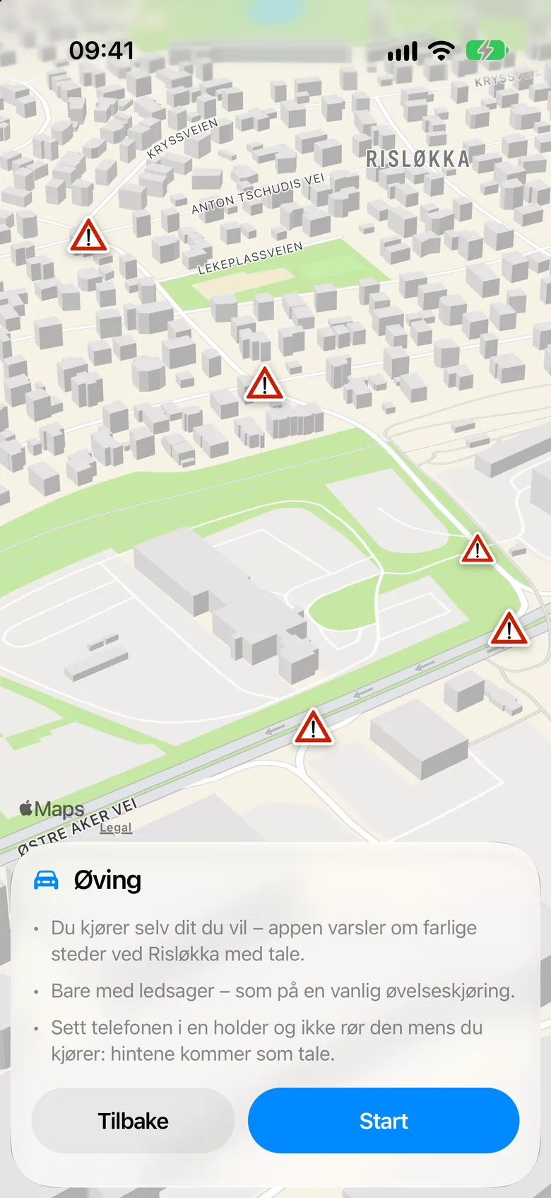 Free drive: a practice drive with GPS – the app warns you about the Risløkka danger spots by voice