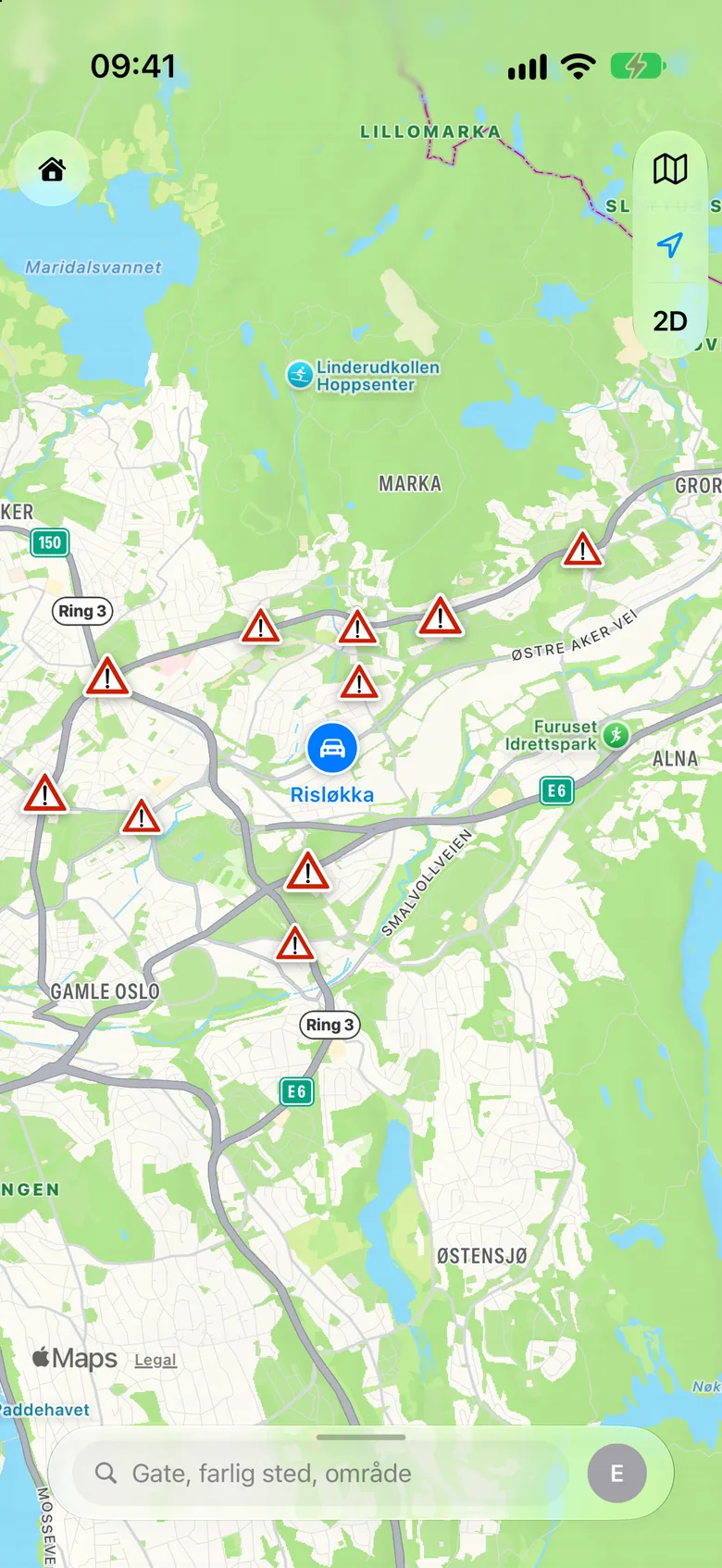 Kartet med alle farlige steder rundt Risløkka