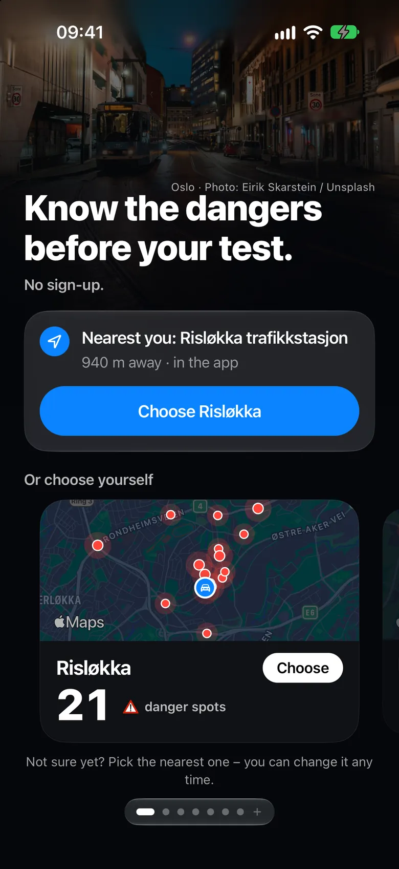 Risløkka-appen på en iPhone: startskärmen